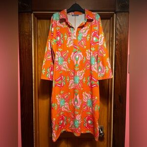 Lien & Giel Women’s Dress Large L  Floral Printed Tricot Orange Organic Cotton